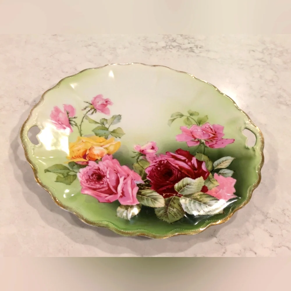 Floral Decorative Plate with Pink and Green Accents 10.5